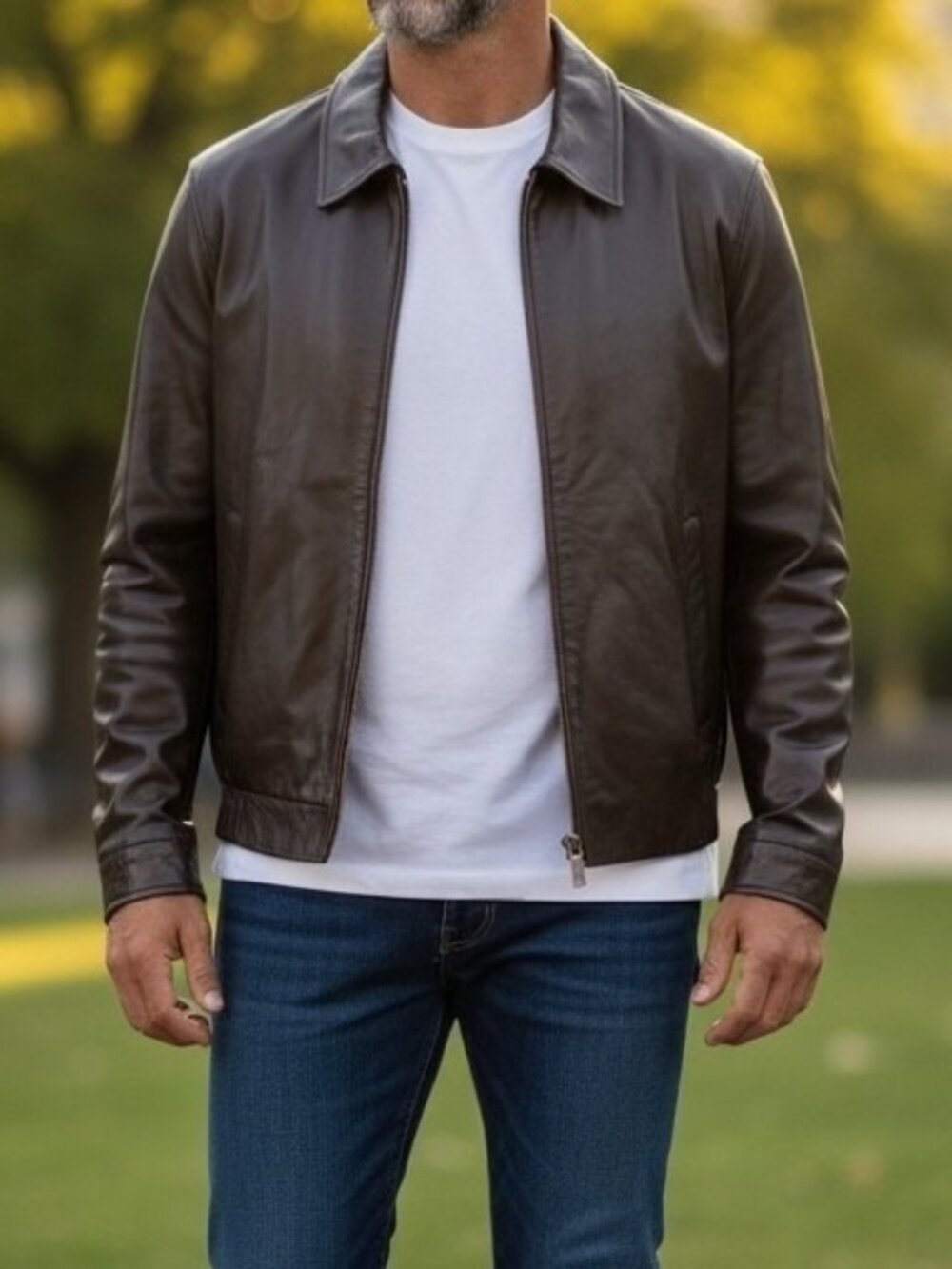Brooks Brothers 346 Brown Genuine Leather Bomber Jacket Men's Size L